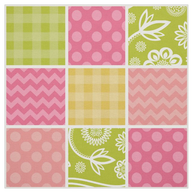 Zigzag, Chevron, Polka Dots, Gingham, Patchwork Fabric (Swatch)