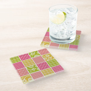 Zigzag, Chevron, Polka Dots, Gingham, Patchwork Glass Coaster