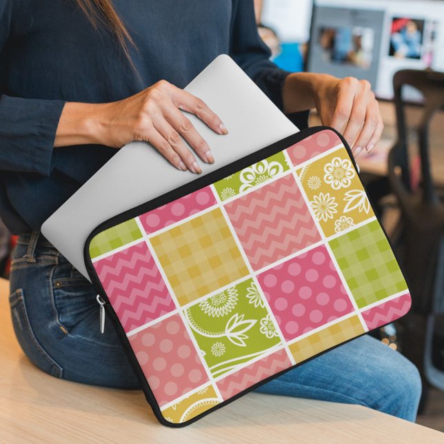 Zigzag, Chevron, Polka Dots, Gingham, Patchwork Laptop Sleeve (Creator Uploaded)