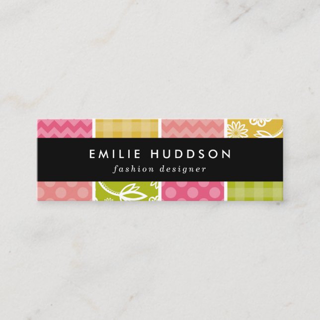 Zigzag, Chevron, Polka Dots, Gingham, Patchwork Mini Business Card (Front)
