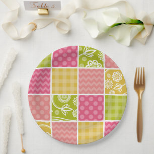 Zigzag, Chevron, Polka Dots, Gingham, Patchwork Paper Plate