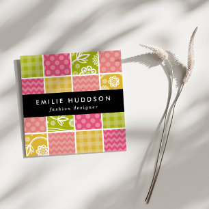 Zigzag, Chevron, Polka Dots, Gingham, Patchwork Square Business Card