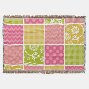 Zigzag, Chevron, Polka Dots, Gingham, Patchwork Throw Blanket
