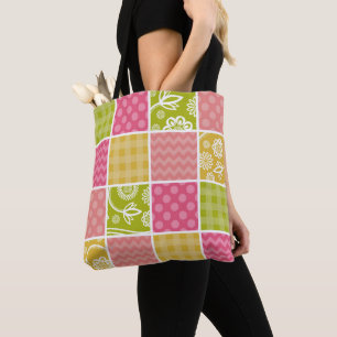 Zigzag, Chevron, Polka Dots, Gingham, Patchwork Tote Bag