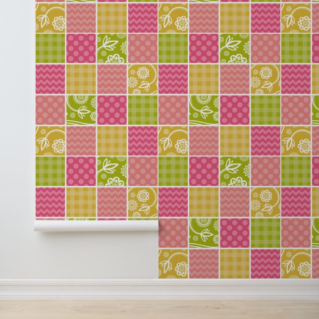 Zigzag, Chevron, Polka Dots, Gingham, Patchwork Wallpaper (Application)