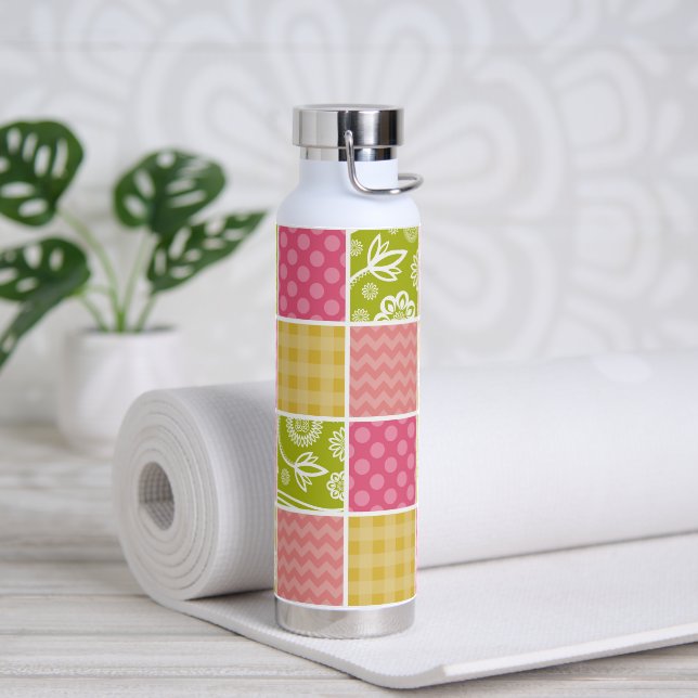 Zigzag, Chevron, Polka Dots, Gingham, Patchwork Water Bottle (Yoga)