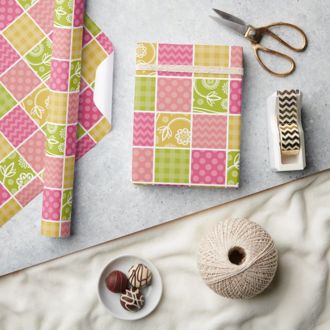 Zigzag, Chevron, Polka Dots, Gingham, Patchwork Wrapping Paper (Crafts)