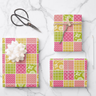 Zigzag, Chevron, Polka Dots, Gingham, Patchwork Wrapping Paper Sheet