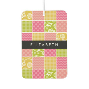 Zigzag, Chevron, Polka Dots, Gingham, Your Name Car Air Freshener