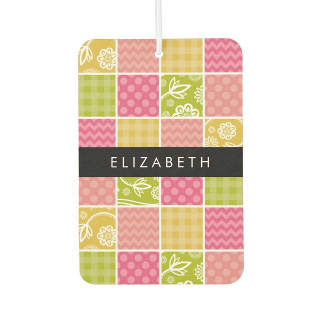 Zigzag, Chevron, Polka Dots, Gingham, Your Name Car Air Freshener (Front)
