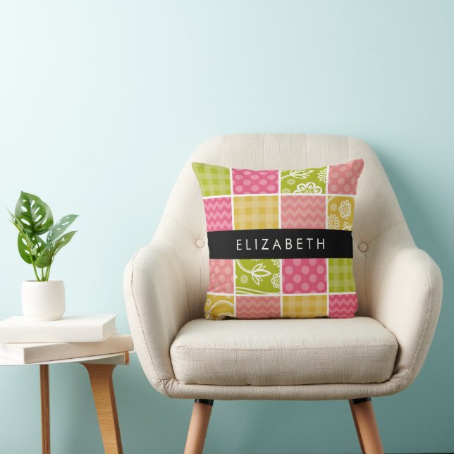 Zigzag, Chevron, Polka Dots, Gingham, Your Name Cushion (Chair)