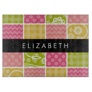 Zigzag, Chevron, Polka Dots, Gingham, Your Name Cutting Board
