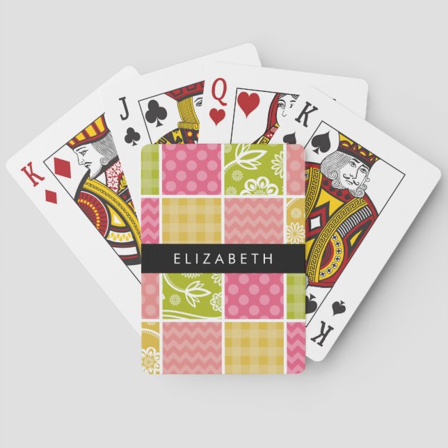 Zigzag, Chevron, Polka Dots, Gingham, Your Name Playing Cards (Back)
