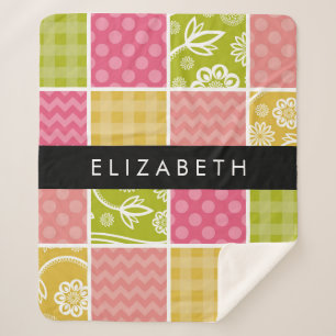 Zigzag, Chevron, Polka Dots, Gingham, Your Name Sherpa Blanket