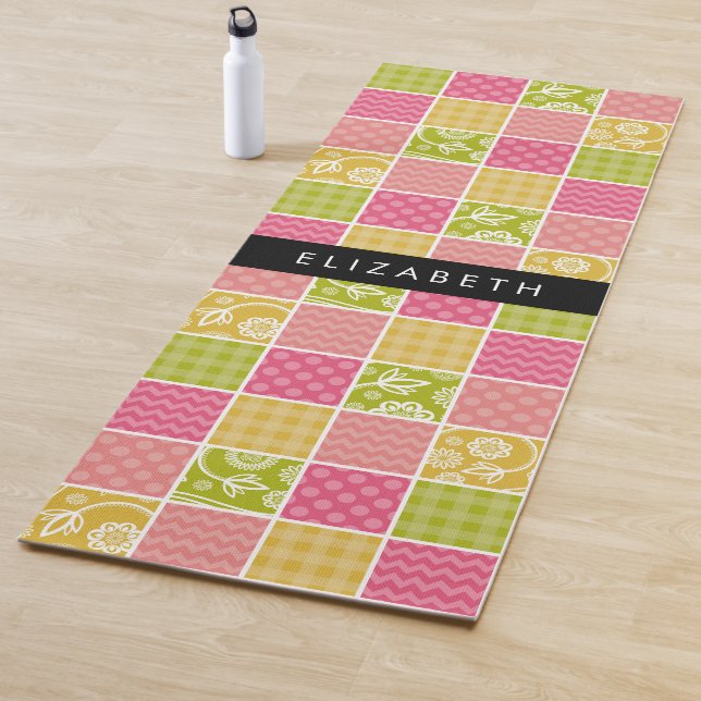 Zigzag, Chevron, Polka Dots, Gingham, Your Name Yoga Mat (In Situ)