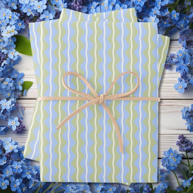 Zigzag Chevron Stripes - Blue,Green and pale Ivory Wrapping Paper Sheet (Zigzag Chevron Stripes - Blue,Green and pale Ivory Wrapping Paper Sheets by Leapfroglisics Shop)