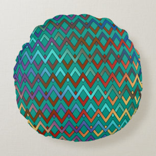 ZIGZAG diamonds - coloured + your backgr. & ideas Round Cushion