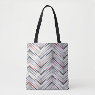 Zigzag, geometric, grey, lilac, pink, black, strip tote bag