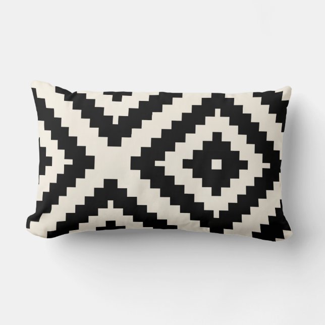 Zigzag Geometric Pattern Black and Cream Lumbar Cushion (Front)