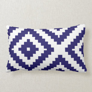 Zigzag Geometric Pattern Cobalt Blue and White Lumbar Cushion