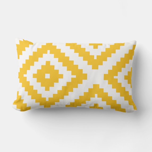 Zigzag Geometric Pattern Yellow and White Lumbar Cushion (Front)