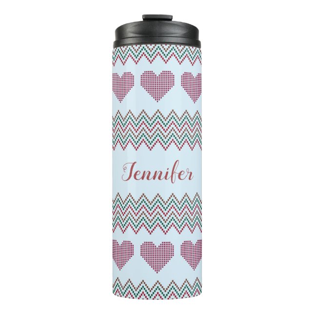 Zigzag Hearts Thermal Tumbler (Front)