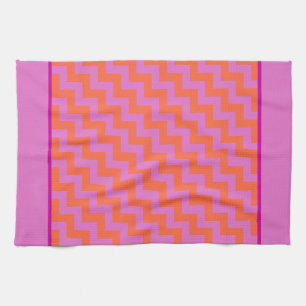 Zigzag Kitchen Towel, Magenta and Orange Chevrons Tea Towel