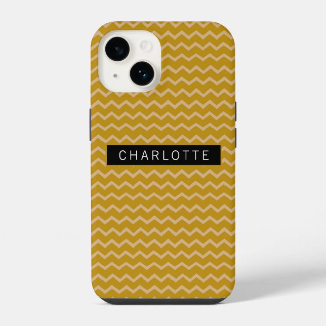Zigzag Mustard Gold Pattern Personalised iPhone Case (Back)