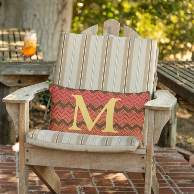 Zigzag Orange Yellow Red & Brown Monogram Pillow (Chair)