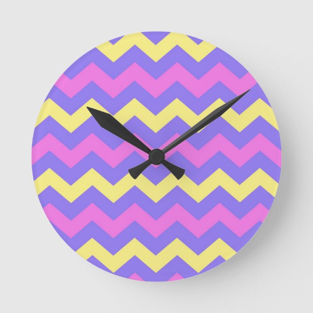 Zigzag patroon (geel, paars en roze) round clock (Front)