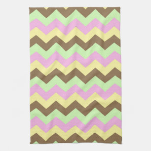 Zigzag patroon (roze, groen, geel en bruin) tea towel