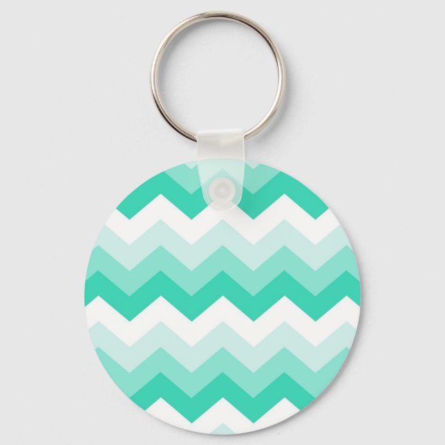 Zigzag patroon (Turquoise, wit en groen) Key Ring (Front)
