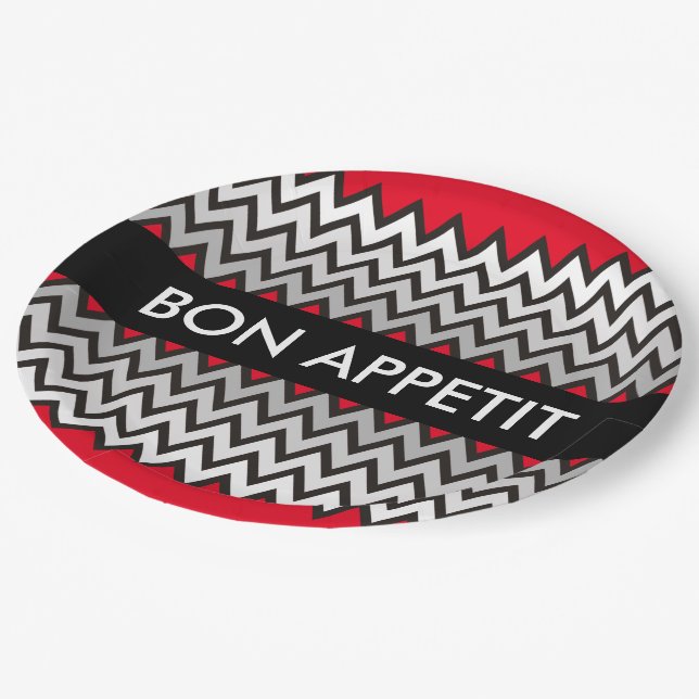 ZIGZAG pattern - black white grey + your idea Paper Plate (Angled)