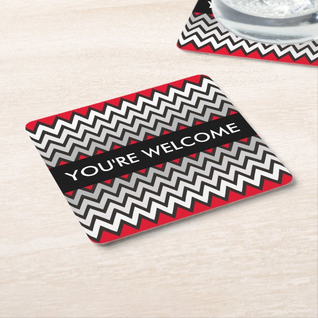 ZIGZAG pattern - black white grey + your idea Square Paper Coaster (Angled)