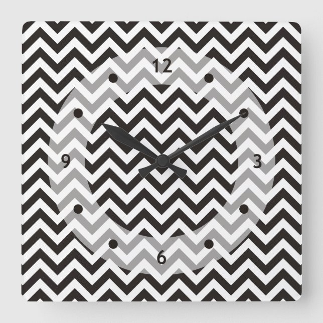 ZIGZAG pattern - black + your background & ideas Square Wall Clock (Front)