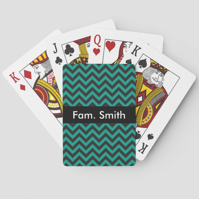 ZIGZAG pattern - black + your background & text Playing Cards (Back)