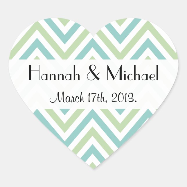 Zigzag Pattern, Chevron, Blue, Green, Wedding Heart Sticker (Front)