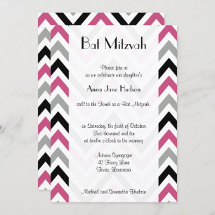 Zigzag Pattern, Chevron Pattern, Pink, Bat Mitzvah Invitation