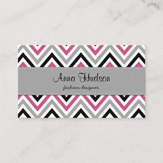Zigzag Pattern, Chevron Pattern, Pink, Grey, Black Business Card (Front)