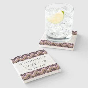 Zigzag Pattern, Chevron Pattern, Sweet 16 Stone Coaster