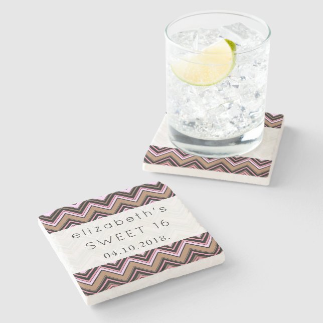 Zigzag Pattern, Chevron Pattern, Sweet 16 Stone Coaster (Side)