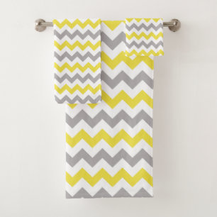 Zigzag Pattern, Chevron Pattern, Yellow, Grey Bath Towel Set