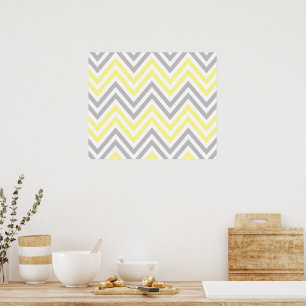 Zigzag Pattern, Chevron Pattern, Yellow, Grey Poster