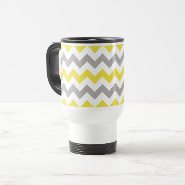 Zigzag Pattern, Chevron Pattern, Yellow, Grey Travel Mug (Front Left)