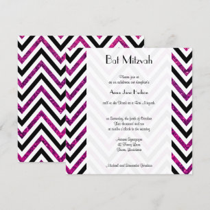 Zigzag Pattern, Chevron, Pink Glitter, Bat Mitzvah Invitation