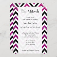Zigzag Pattern, Chevron, Pink Glitter, Bat Mitzvah