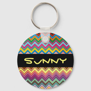 ZIGZAG pattern - colored + your text Key Ring