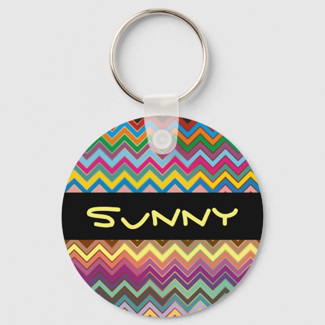 ZIGZAG pattern - colored + your text Key Ring (Front)