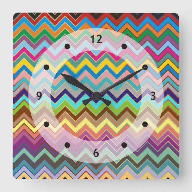 ZIGZAG pattern - coloured + your ideas Square Wall Clock (Front)