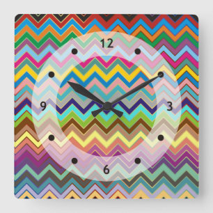 ZIGZAG pattern - coloured + your ideas Square Wall Clock